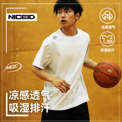 NICEID NICE 手绘LOGO圆领运动T恤美式宽松正肩跑步健身篮球短袖