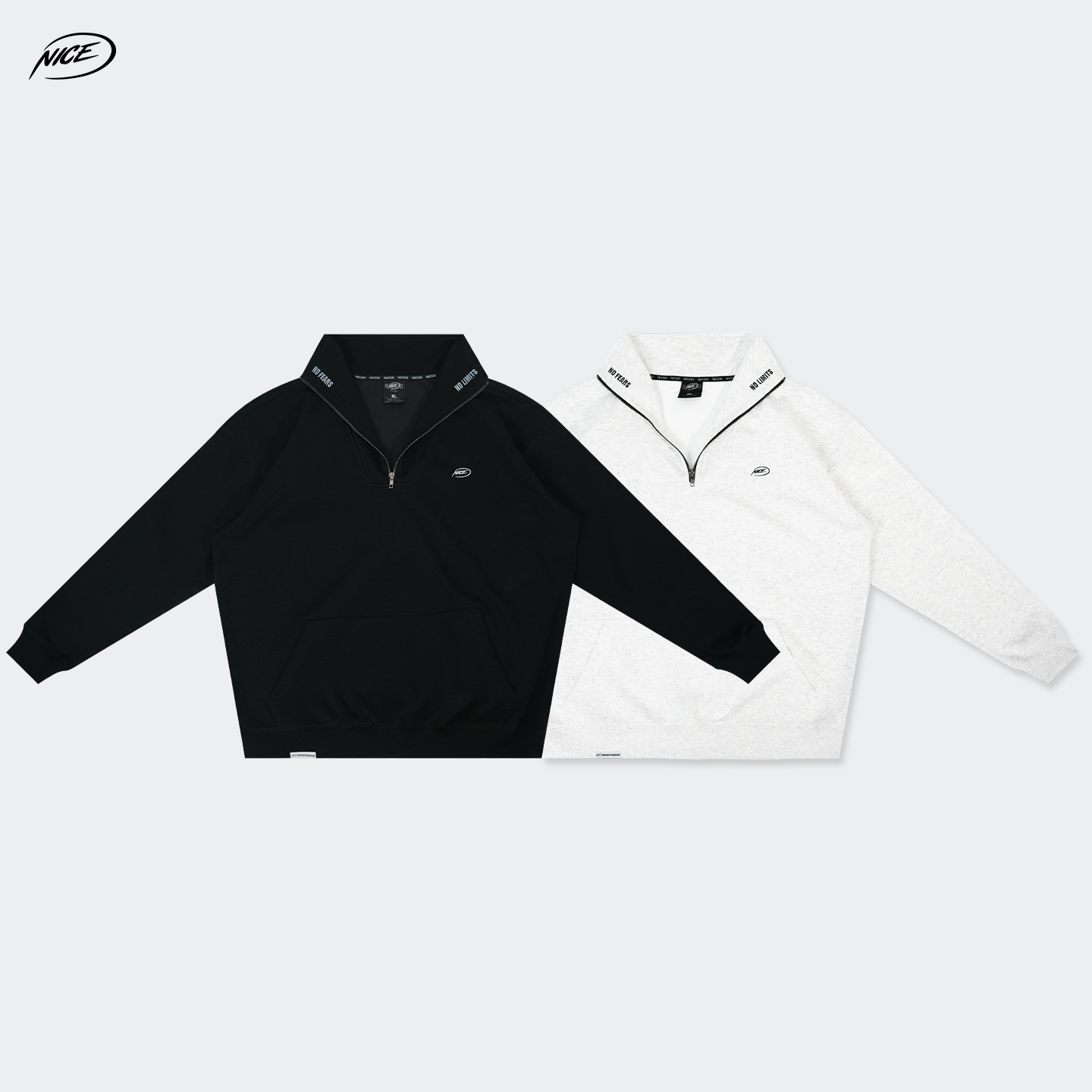 NICEID NICE简约刺绣LOGO运动立领半拉链卫衣春秋休闲宽松套头