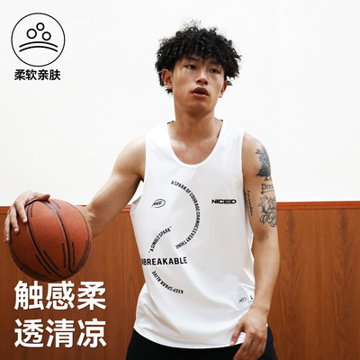 NICEID NICE环形英文印花运动背心篮球训练实战健身跑步速干宽松