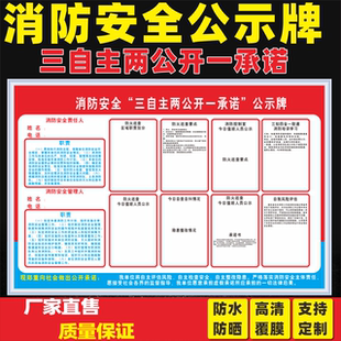 消防安全“三自主两公开一承诺”公示牌消防检查公示牌自主评估风险 检查安全责任人三提示四个能力宣传定制
