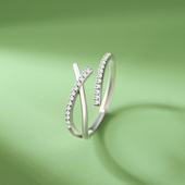 高级感食指戒新款 925银戒指女镶钻X交叉开口指环气质时尚 简约个性