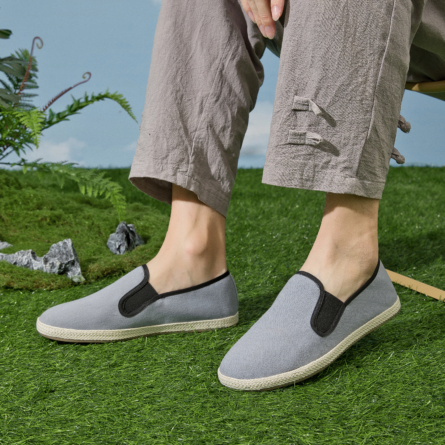 布语堂经典款浅色透气本草布鞋男女秋季老北京手工缝制休闲平底鞋