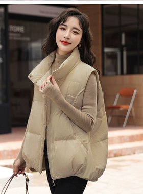 羽绒马甲女2024年秋冬季新款A型马夹背心外穿韩版宽松外套