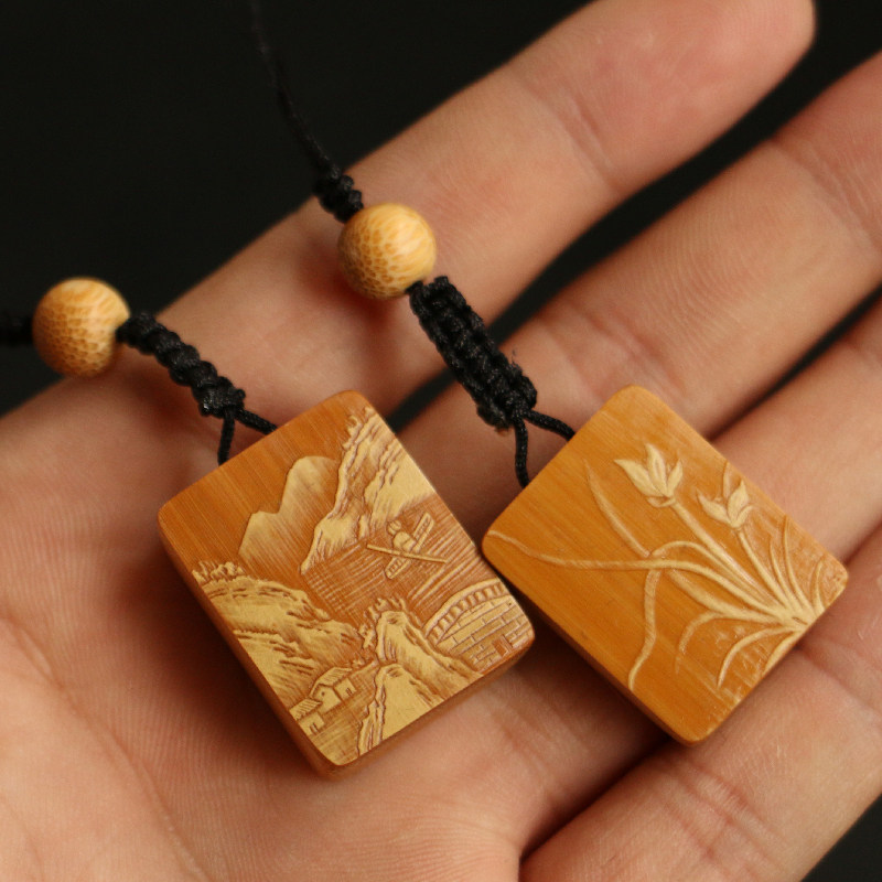 老玉竹留青雕刻竹雕工艺品手机钥匙挂件配饰文玩吊坠装饰把件竹器