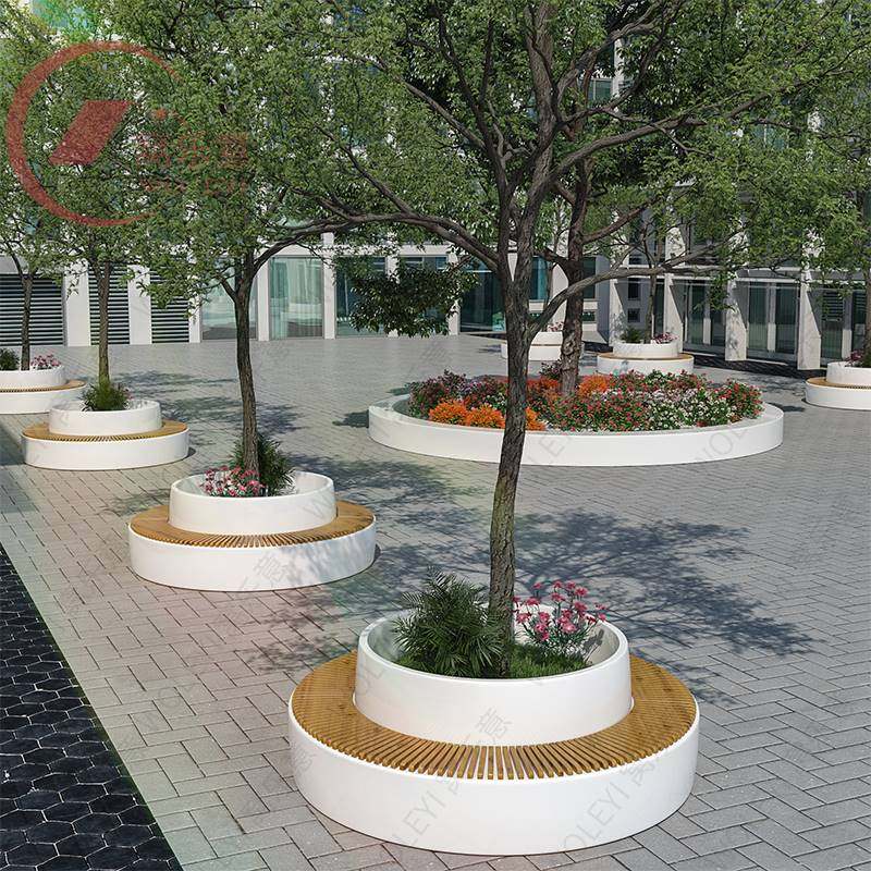 玻璃钢树池坐凳户外休闲椅商业景观园林花坛商场休息大型花盆座椅