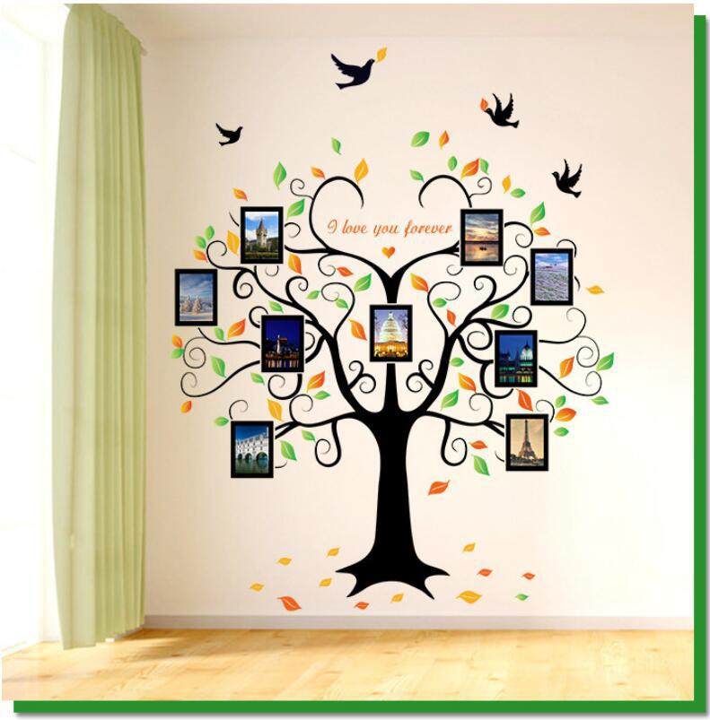 新款sk2010w心形相框大树3090x4片装客厅卧室玄关背景装饰pvc墙贴
