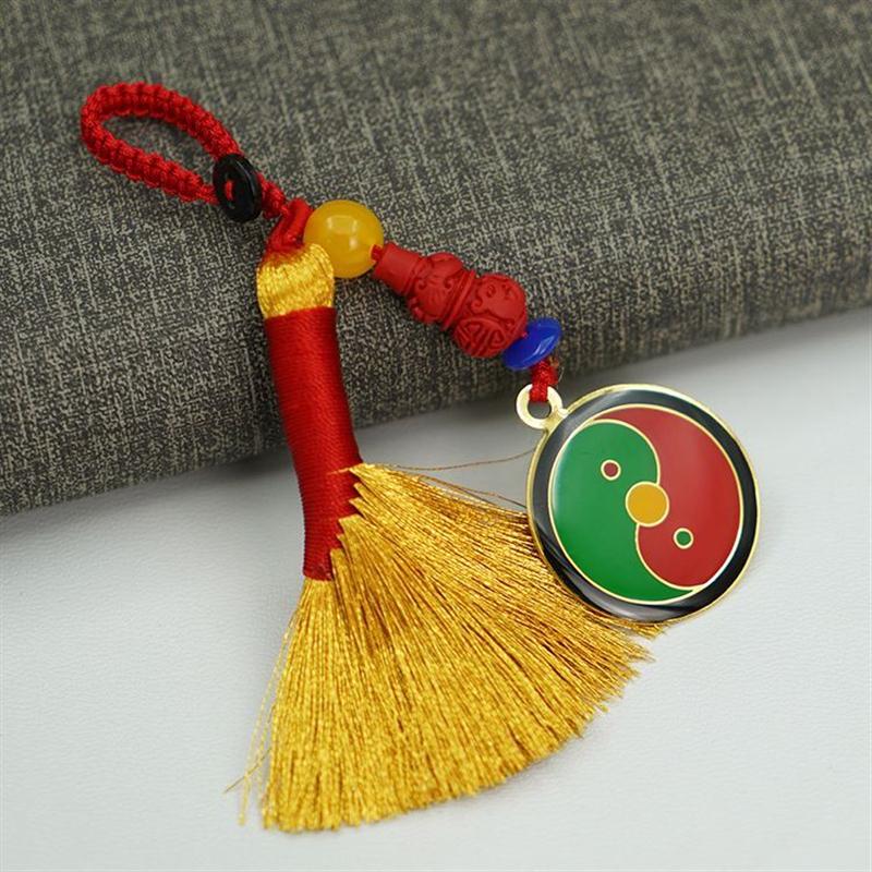 太极八卦金扫把3CM潘氏黄万红绿黑白五行万字符中国风钥匙扫污秽