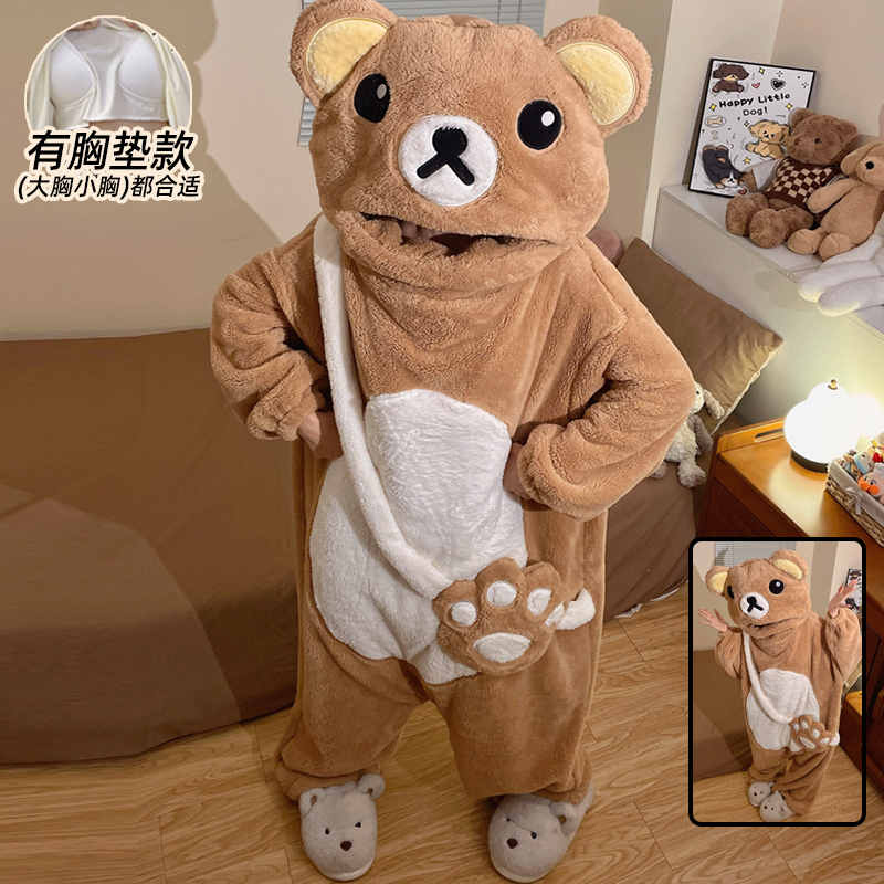 连体睡衣女冬季珊瑚绒加厚可外穿