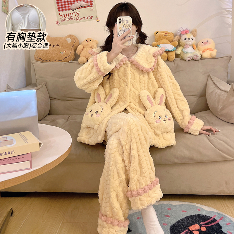 睡衣女款冬季珊瑚绒法兰绒可外穿