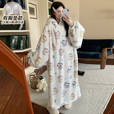 连帽睡袍冬加厚女款睡裙2025新款