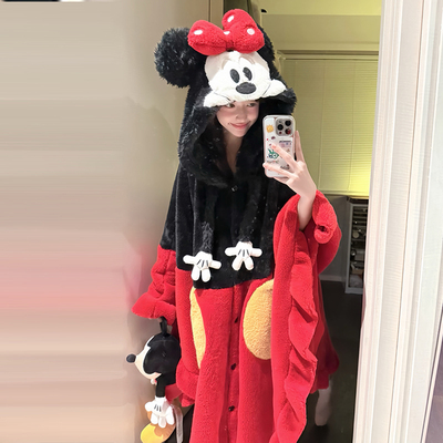 睡袍女秋冬珊瑚绒长款斗篷睡衣