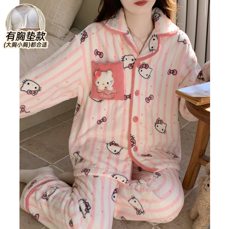 法兰绒睡衣女款冬季珊瑚绒网红款