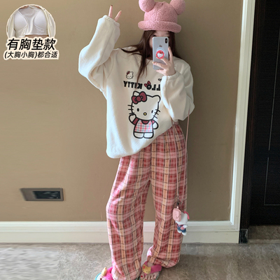 冬季睡衣女款保暖加厚珊瑚绒可爱