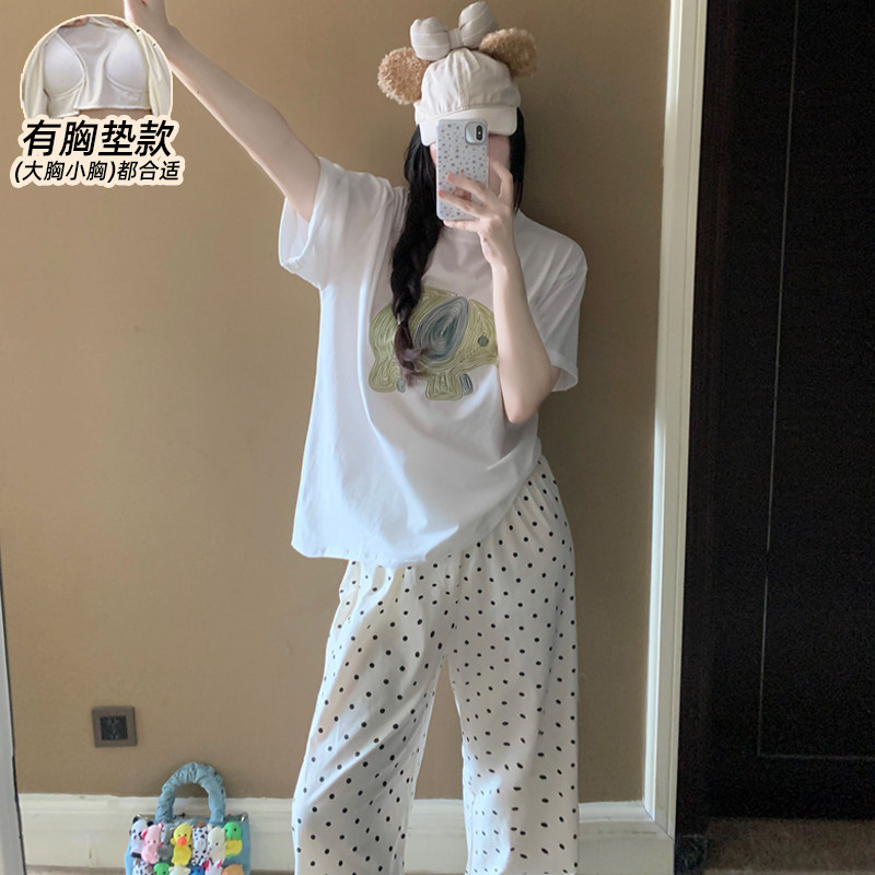 睡衣女带胸垫夏季纯棉2026年新款图片