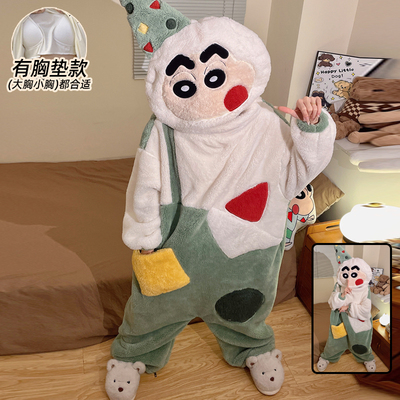 连体睡衣女冬季带胸垫珊瑚绒搞怪