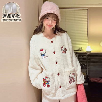 睡衣女款珊瑚绒加绒加厚带胸垫