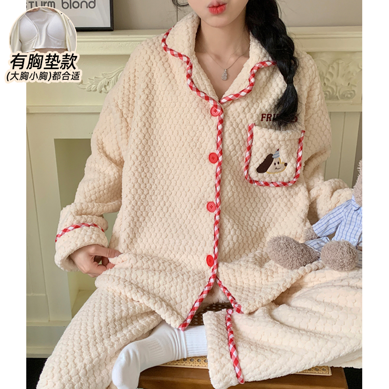 冬季睡衣女款珊瑚绒法兰绒保暖