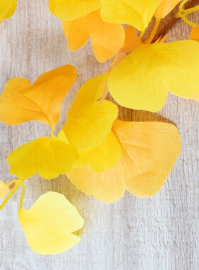 仿真植物50cm黄色人造银杏树叶假银杏叶树枝婚庆装饰景观美陈花材