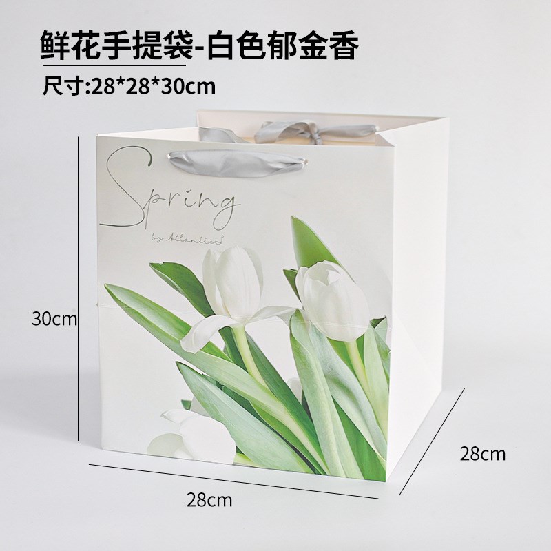 节日康乃馨芍药郁金香手提袋鲜花花束包装袋礼物袋花艺图片