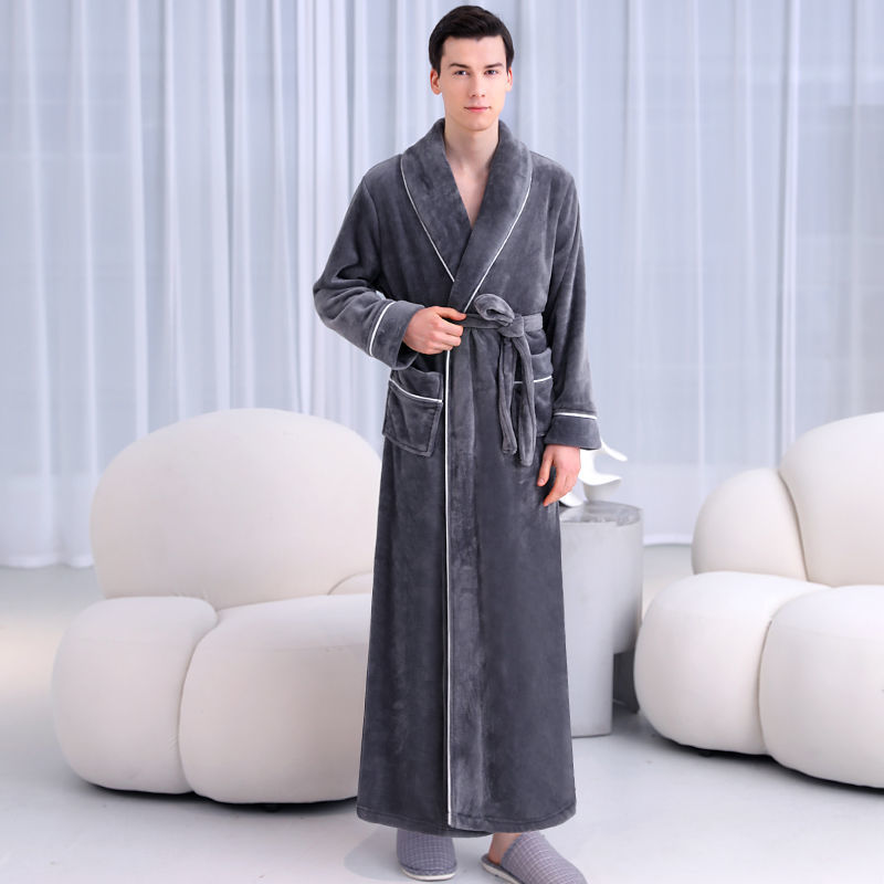 冬季珊瑚绒睡袍法兰绒男