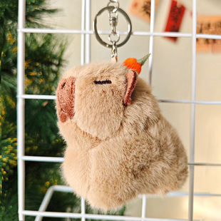 2025萌系卡通水豚毛绒啪啪圈钥匙扣可爱公仔创意挂件时尚玩具礼品