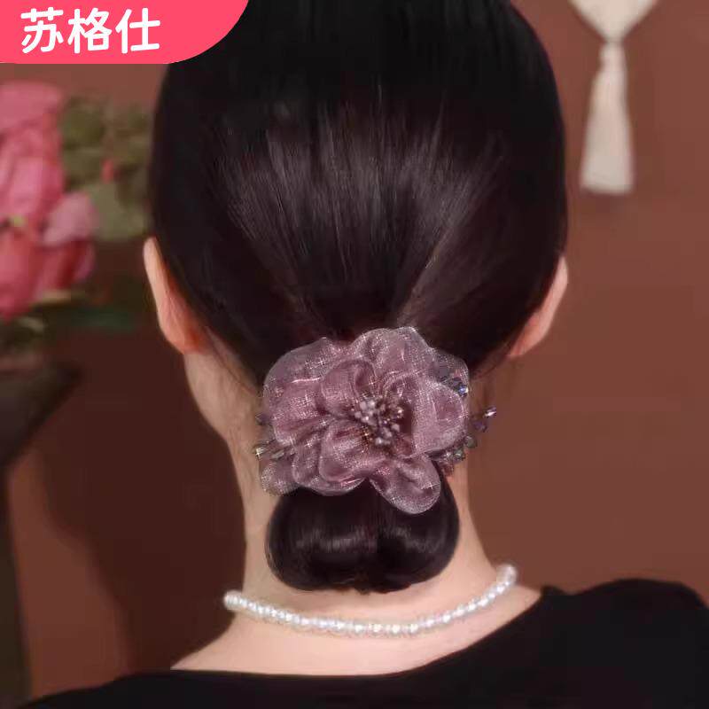 网红丸子头盘发后脑勺扎马尾欧根