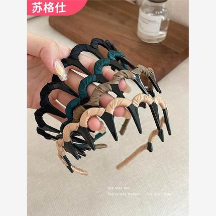 高颅顶大波浪发箍女新款布艺防滑头箍百搭洗脸带齿发卡碎发捆发饰