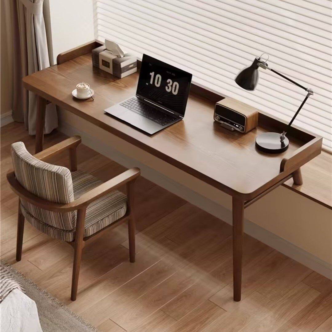 全实木飘窗高低脚电脑桌