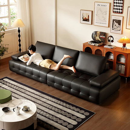 【门店同款】天禧派劳伦斯皮沙发意式轻奢黑色沙发羽绒皮沙发1050