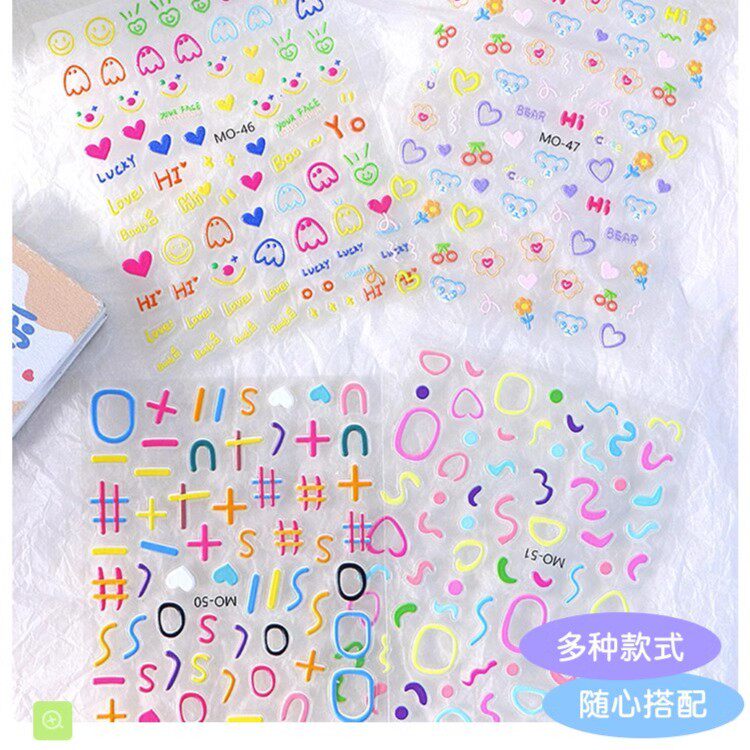 高颜值可爱小熊涂鸦浮雕立体贴纸卡通版美甲饰品童趣表情美甲贴纸