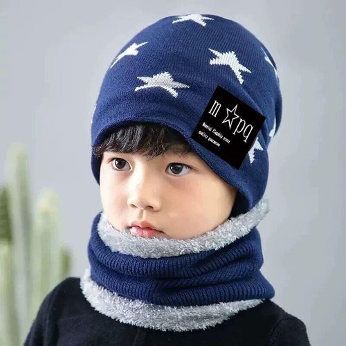 保暖帽子秋冬季韩版加绒加厚保暖男童女孩潮宝宝围巾套装可爱帽子