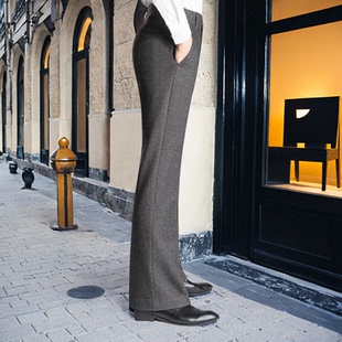 冬季高档微喇叭裤男士弹力呢子阔腿休闲裤高级感时尚男装微喇西裤