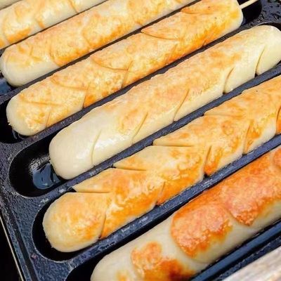 夫宇铁板煎白色烤肠街边煎炸香肠鸡肉淀粉火腿肠商用夜市小吃摆摊