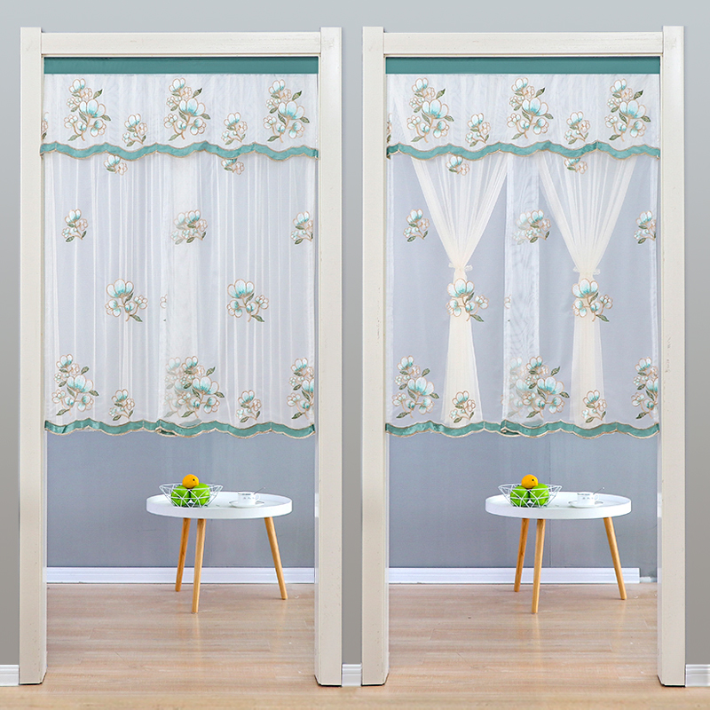 蕾丝门帘免打孔伸缩隔断卧室家用
