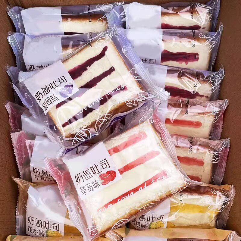 奶盖厚切吐司面包黄桃草莓蓝莓早餐夜宵独立包装充饥休闲营养代餐