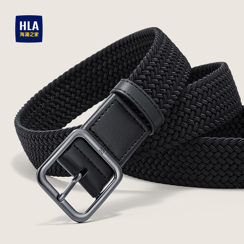 海澜之家腰带男士针扣编织皮带帆布百搭休闲潮流黑色弹力松紧裤带