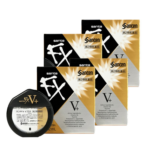 【4瓶】日本参天FX+V眼药水金装眼药水缓解眼疲劳干涩12ml