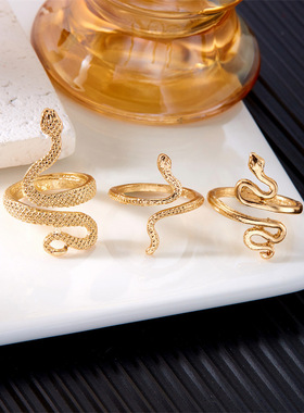 欧美风个性蛇型戒指炫酷指环复古开口热卖眼睛蛇戒指