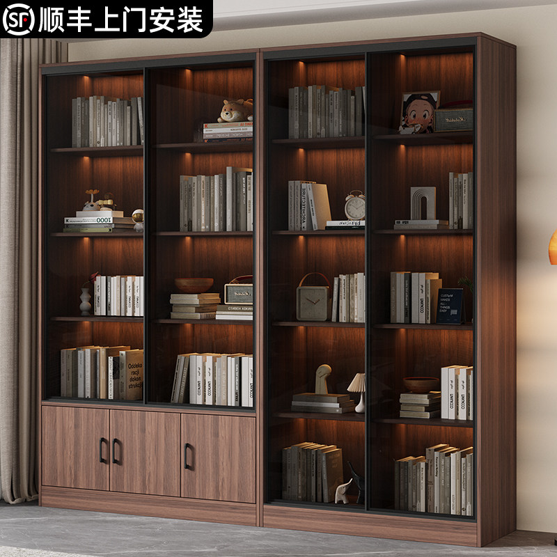 推拉玻璃门书柜展示酒柜置物书架实木书橱定制乐高收纳模型手办柜