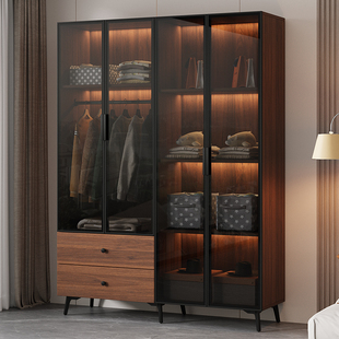 衣柜家用卧室实木小户型现代简约轻奢储物两门定制柜子玻璃大衣橱