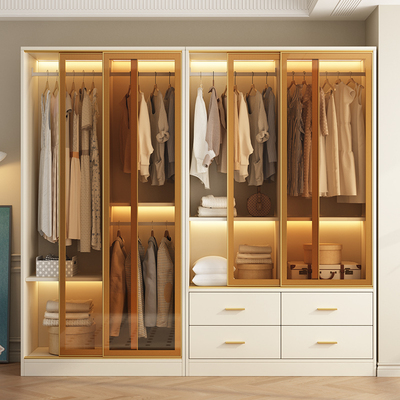 金斗满仓玻璃门衣柜轻奢收纳储物