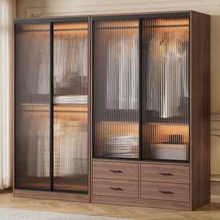 衣柜卧室家用儿童推拉门长虹玻璃柜子小户型组合中古经济型大衣橱