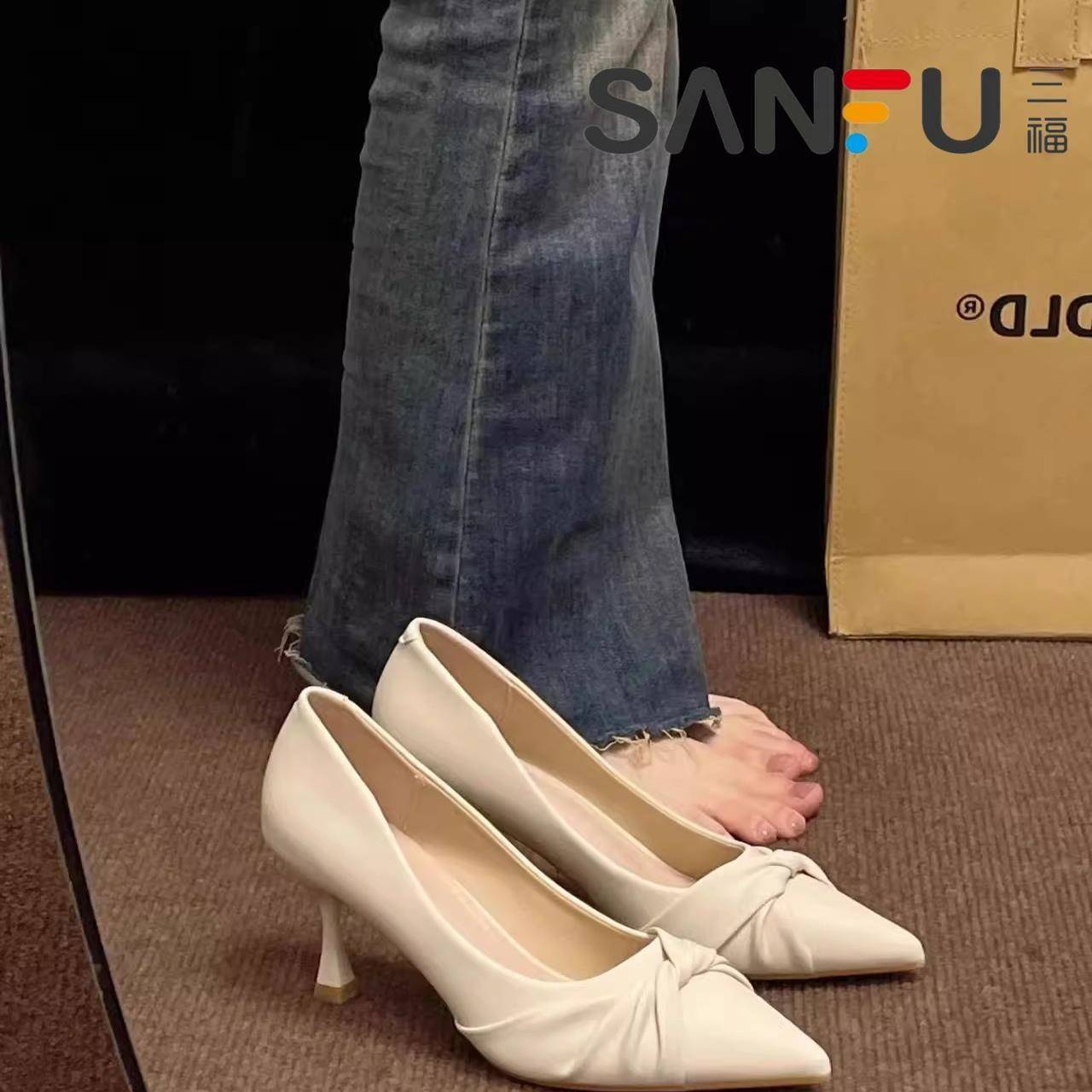 皮面尖头细跟高跟鞋女2025春夏季新款百搭小个子气质浅口单鞋