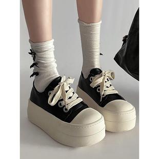 百搭丑萌圆头厚底流行松糕帆布鞋女2025春季新款大头休闲板鞋潮流