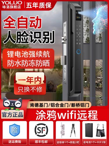 3D人脸识别全自动断桥铝智能锁户外防水推拉门指纹锁庭院门密码锁