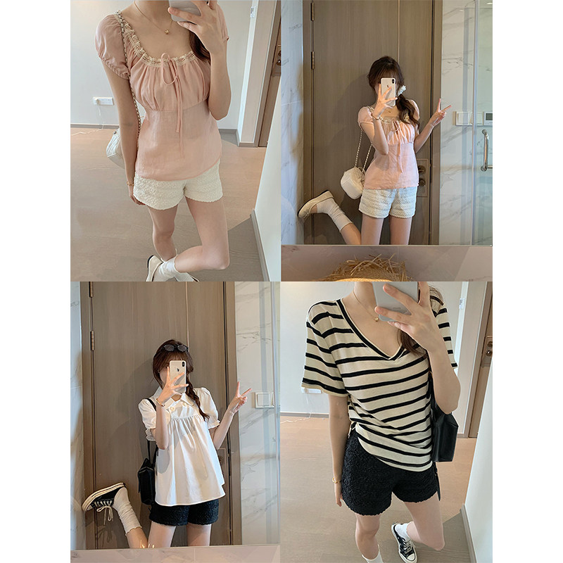 我很懒 自留萬能搭 两色短裤夏季肌理感低腰显瘦休闲裤子女