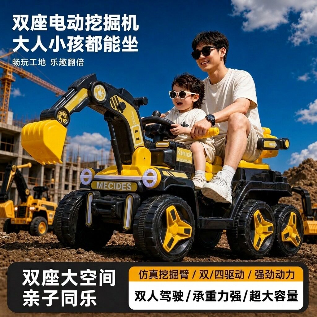 电动挖掘机大人小孩能坐亲子同乐