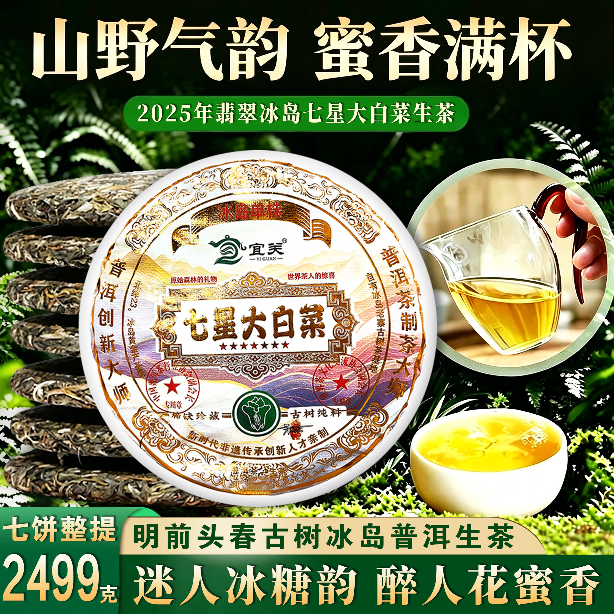 冰岛普洱茶生茶饼2025年云南头春茶古树茶七子饼茶正品官方旗舰店