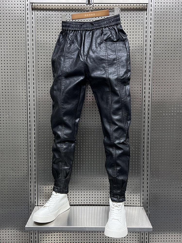 AUTUMN AND WINTER VELVET WARM LEATHER PANTS 2025 SLIM FIT TROUSERS PADDED RIDER LEATHER PANTS WINDPROOF AND VERSATILE CROPPED PANTS