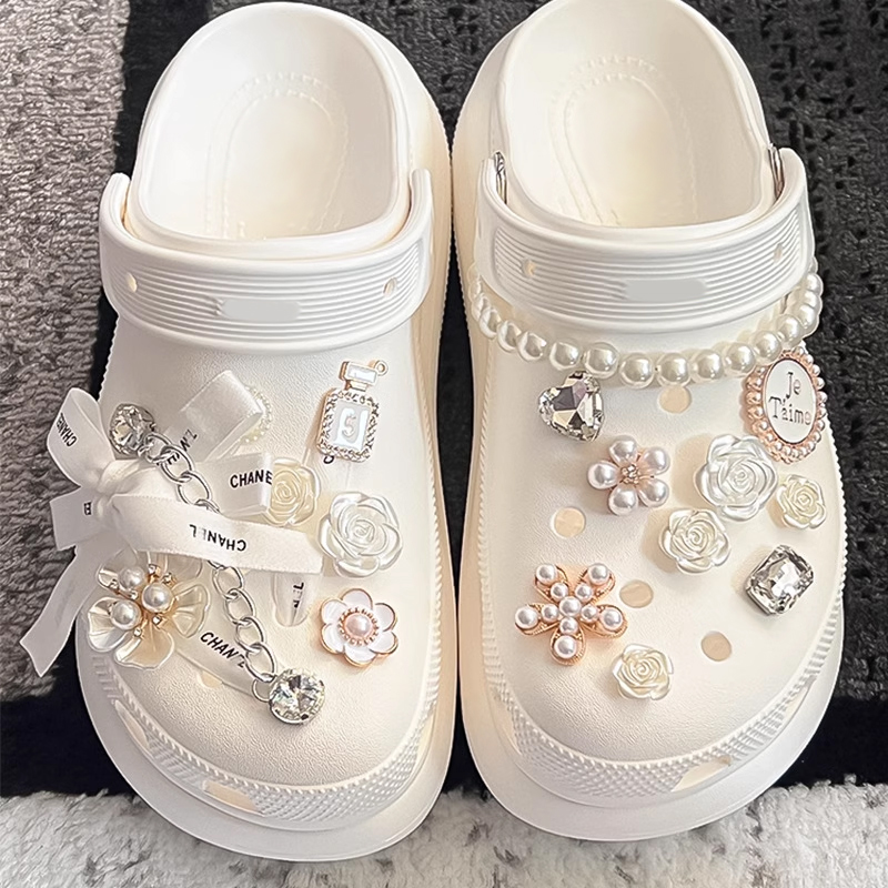 Mkop洞洞鞋配饰高级感鞋扣配件金属仙女链条鞋花适配Crocs/Cross
